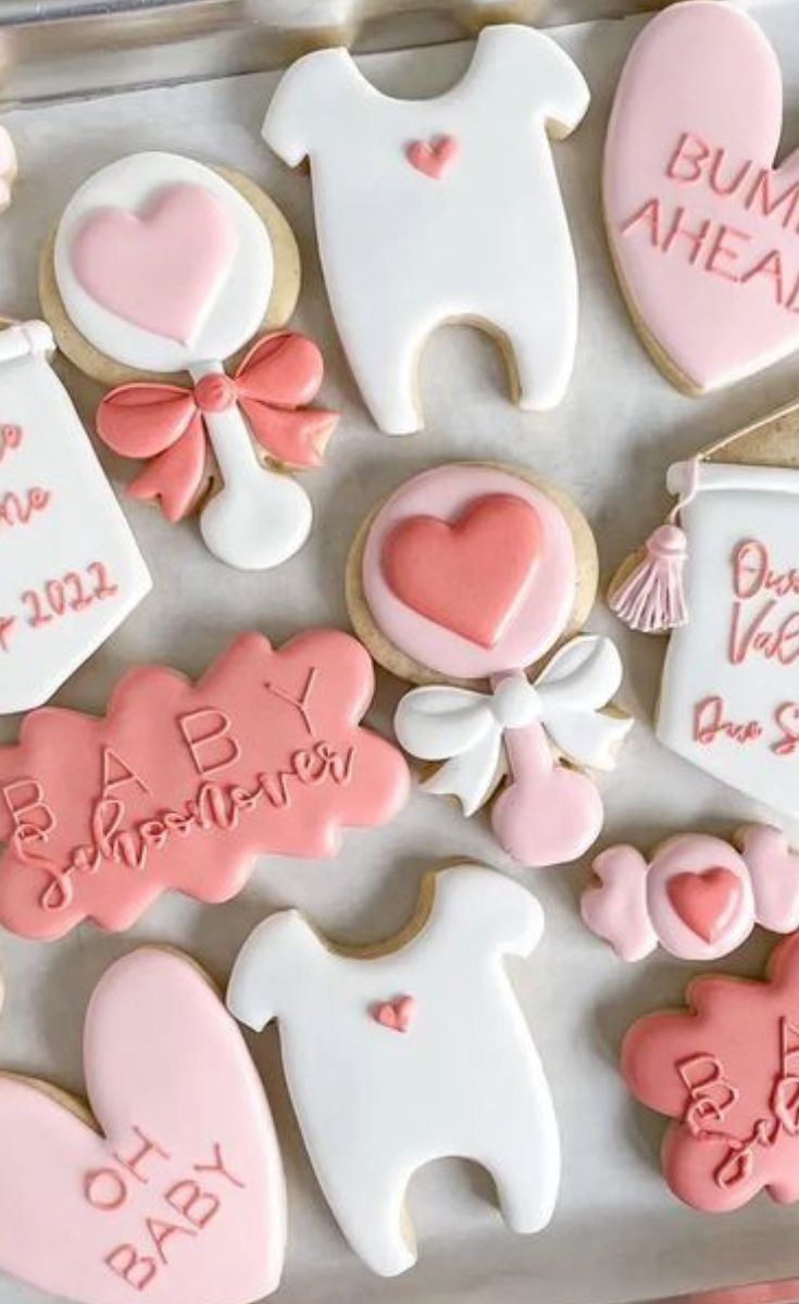 Baby girl announcement cookies