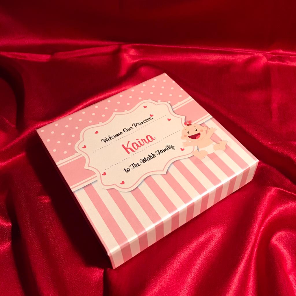 new baby girl announcement chocolate boxes